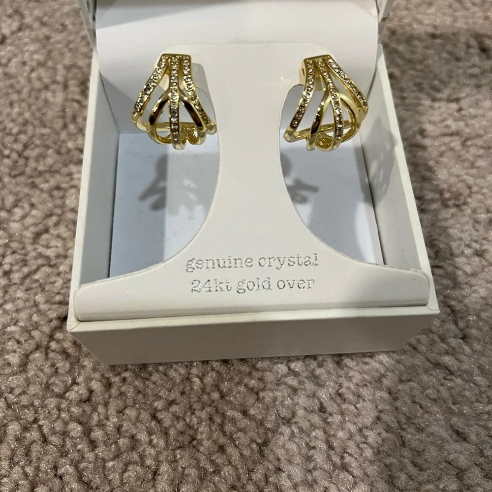 Sparkle Allure Crystal 24K Gold Over Brass Hoop Earrings